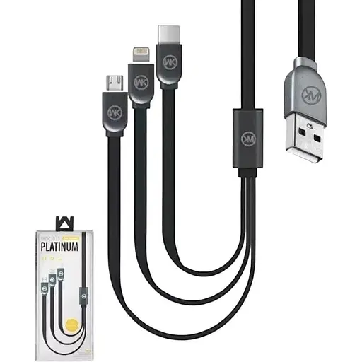 Кабель WK Platinum 3в1 мicro/Lightning/Type-C WDC-010 1м черный