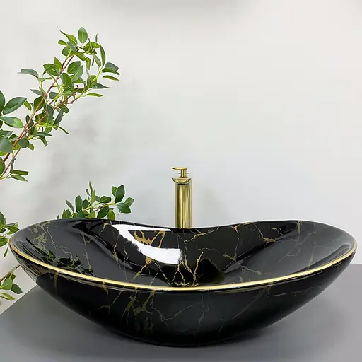 Умивальник VBI Turin marble black glossy накладний VBI-011505, Чорний матовий - фото 5