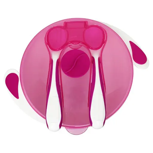 Тарелка на присоске с ложкой и вилкой MGZ-0109(Crimson) 350 мл - фото 2