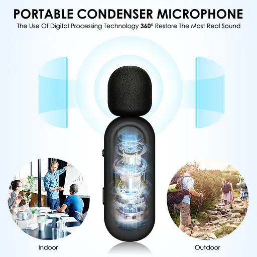 Бездротові мікрофони Lavalier для iPhone, iPad, Android, із зарядним футляром та адаптером 2 шт - фото 3