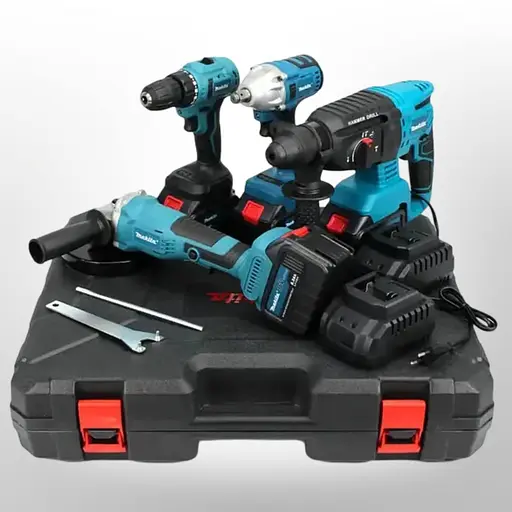 Набор электроинструментов Makita 4 в 1 Шуруповерт Гайковерт Перфоратор Болгарка два аккумулятора в кейсе 36Вт Синий с черным - фото 3