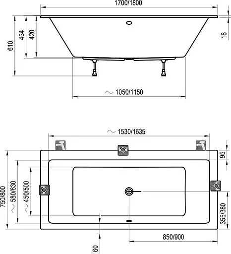 Ванна акриловая Ravak Formy 01 Slm 180x80 C881300000 Белый - фото 4