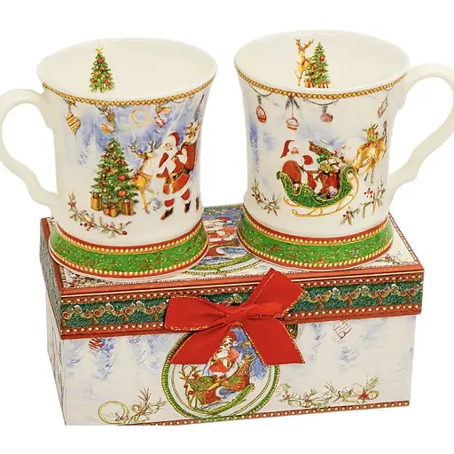Чайный набор 2 чашки R36272 Санта керамика в подарочной упаковке 280 мл Белая - фото 1
