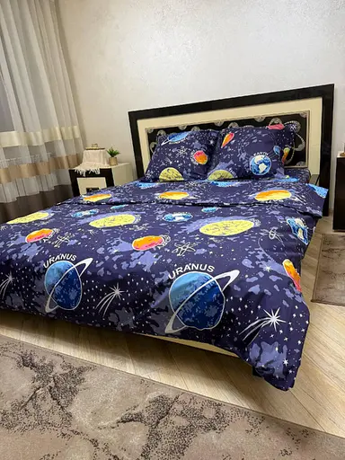 Постільна білизна бавовняна Планети нові Півтораспальна 150 x 220 Бязь 50 х 70 Синя