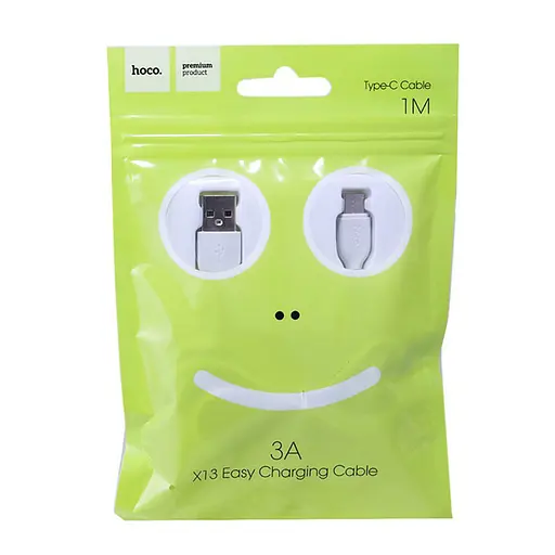 Кабель HOCO X13 USB to Type-C 3A, 1m, PVC, PVC connectors, White - фото 2