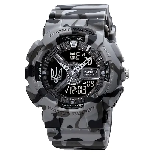 Наручний годинник чоловічий 005 Тризуб срібло Camo Grey + Коробка. Patriot acs0031051 - фото 5