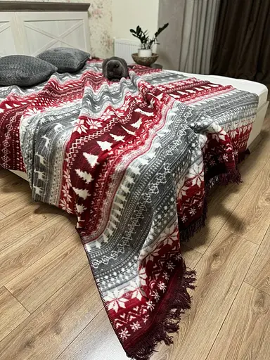 Плед покривало Bridge Полуторний Орнамент зимовий 200х150 Бавовна Червоний