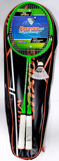 Бадмінтон C 44600 TK Sport, воланчик та 2 ракетки в чохлі (6900067446008) Зелений - фото 1