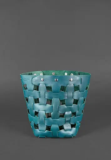 Шкіряна плетена жіноча сумка Пазл M зелена Krast - фото 3