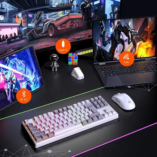 Механическая беспроводная клавиатура MEETION MK14 з RGB подсветкой белая - фото 9