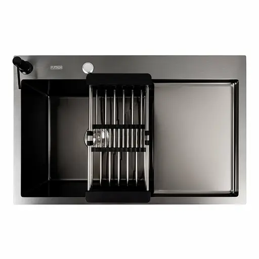 Кухонна мийка СМ 78x50 L PVD чорна Platinum Handmade (круглий сифон 3.0/0.8), Чорний - фото 4