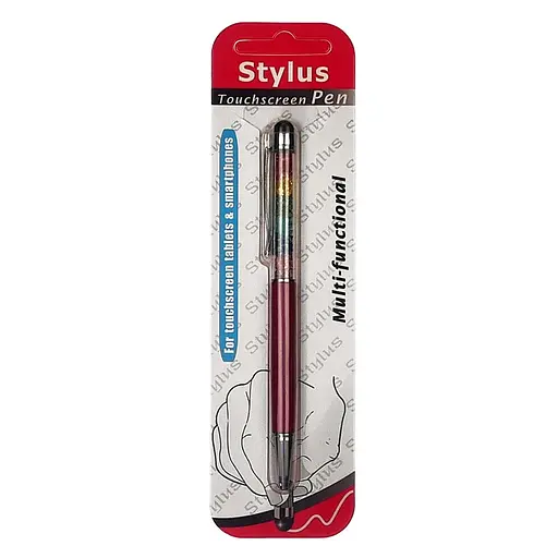 Стилус ємнісний, з кульковою ручкою, металевий, малиновий з кристалами кольорів веселки - фото 3