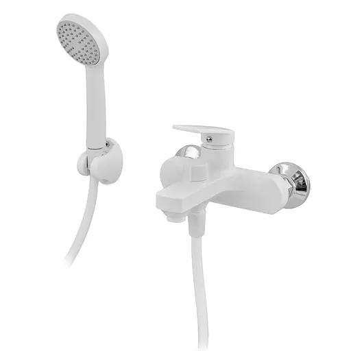 Смеситель для ванны Plamix Lucas-009 Euro SET (со шлангом лейкой и кронштейном) white PM0708 Белый - фото 1