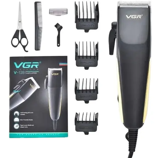 Дротова машинка для стрижки волосся VGR V-128 з підвищеною точністю 7W Змінні насадки 4шт Чорний/Золото - фото 1