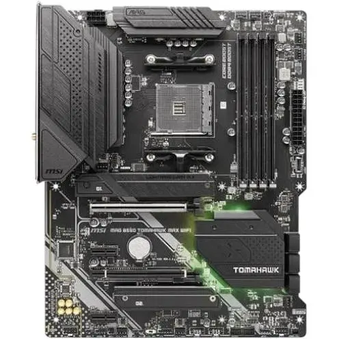 Материнська плата MSI AM4 (B550) MAG B550 Tomahawk MAX WIFI, B550, 4xDDR4, CrossFire, Int.Video(CPU), 6xSATA3, 2xM.2, 1xPCI-E 16x 4.0, 1xPCI-E 16x 3.0, 2xPCI-E 1x 3.0, ALC897, RTL8125B, WiFi 6, Bluetooth 5.2, 7xUSB3.2/6xUSB2.0, HDMI/DP, ATX