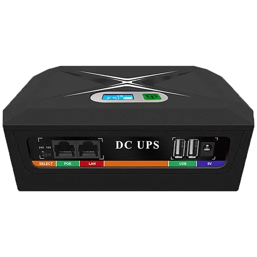 ИБП UPS DC 60W 20800mAh для роутера, терминала, камеры DC2060P/DCP60W DC5.5x2.5 мм: 4x12V(5A)/ 1x9V-12V/ 1x5V / 2xUSB/ POE LCD Black