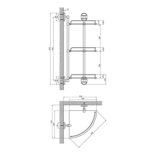 Полка для ванной комнаты угловая Kroner KRM Elbe - ACG2907-3 CV022867, Хром - фото 2