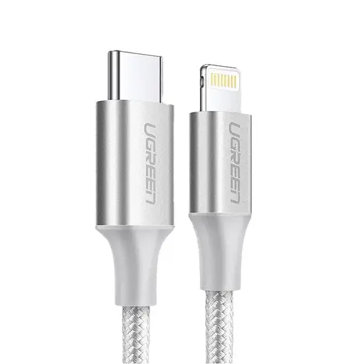 Кабель Ugreen US304 USB-C to Lightning M/M Cable Aluminum Shell Braided 1 м (серебристый) (70523) - фото 1