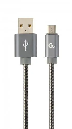 Кабель USB 2.0 AM – microUSB (5P), 1 м, Grey, Cablexpert, 2.1A (CC-USB2S-AMmBM-1M-BG) - фото 1
