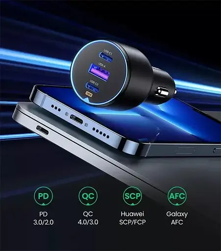 Автозарядный Ugreen CD293 130W 3 USB type-C адаптер быстрой зарядки (90413) - фото 4