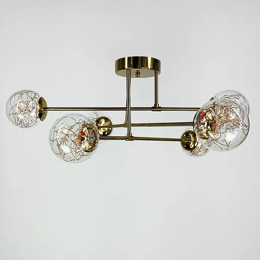 Латунная LED люстра на 6 прозрачных плафонов со встроенными светодиодами Line.F K 26/6 AB - фото 5