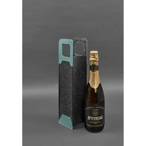 Чехол для вина BlankNote Краст 1.0 из фетра с кожаными вставками бирюзовый  - фото 5