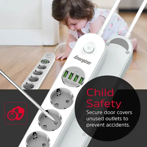 Мережевий фільтр Power filtr 2.0м 4 розетки, 4xUSB 3.4A, з заземленням білий (EPB2500W00EU) - фото 7