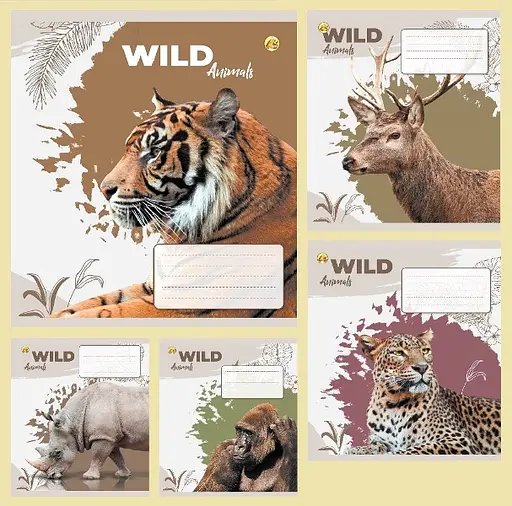 Зошити учнівські 24 аркуша клітинка Люкс ТЕ11322 ЗВІРІ, 20 шт. в упаковці