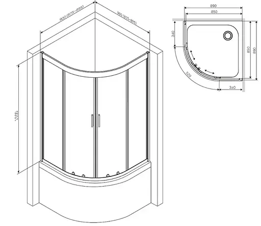 Душевая кабина AM.PM Gem Deep 1/4 Round W90UG-401A9090-MT - фото 4