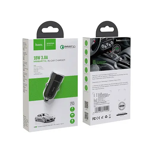 Автомобільний зарядний пристрій Hoco Z32 Speed Up single port QC3.0 car charger Чорний - фото 2