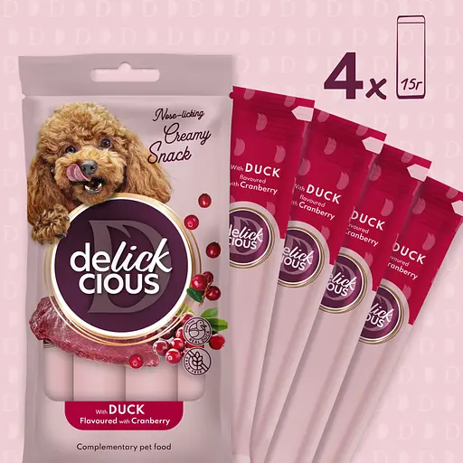 Лакомство для собак Delickcious с уткой и добавлением клюквы (1+1) 120 г - фото 3