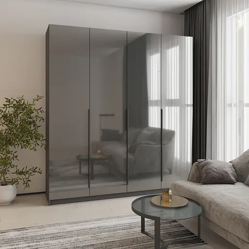 Шафа 4-дверна MebelStar Оскар Gloss BL-B, комплект полиць 200x52x220 см Антрацит/Антрацит (MBS-5320) - фото 1