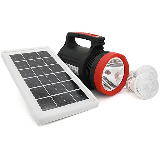 Переносной фонарь LX-1902+Solar, 3 режима, солнечная панель, встроенный акум 7200mAh, 2 лампочки 3W, СЗУ, Black, Box