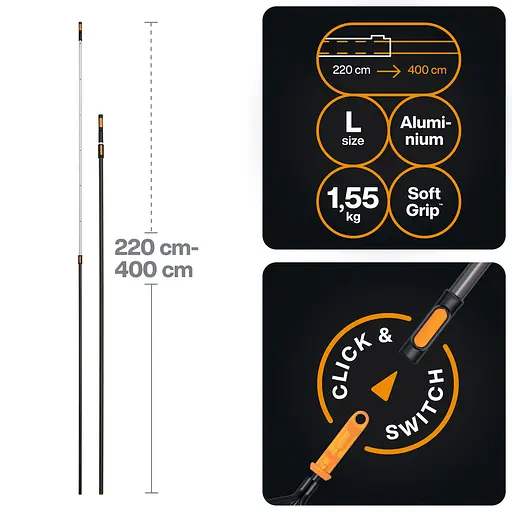 Ручка телескопическая алюминиевая Fiskars OneClick L, 220-400 см (1080672) - фото 2
