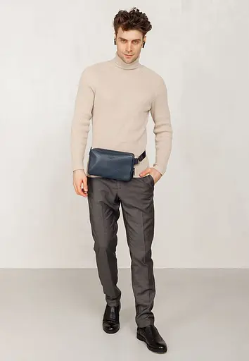 Шкіряна поясна сумка Dropbag Maxi темно-синя - фото 10