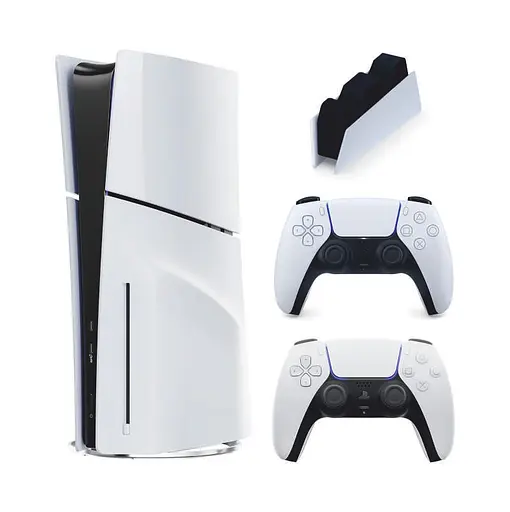 Консоль Sony PlayStation 5 Slim Blu-ray 1TB + 2 Геймпада бездротових DualSense White + Зарядний пристрій + гарантія Б/В - фото 1
