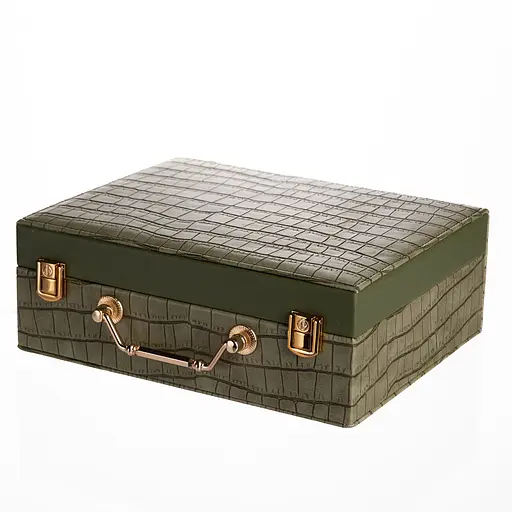 Скринька для прикрас з екошкіри 19 відділень із дзеркалом 23.5×14×8 см органайзер для прикрас Зелений Yiwu HP-5-20GR - фото 3