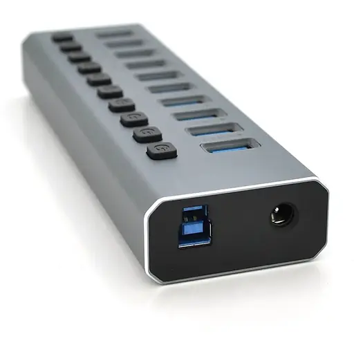 Хаб USB 3.0, 6 портів USB 3.0 + 4 порти QC3.0, з перемикачами на кожен порт, DC12V4A, Black, BOX