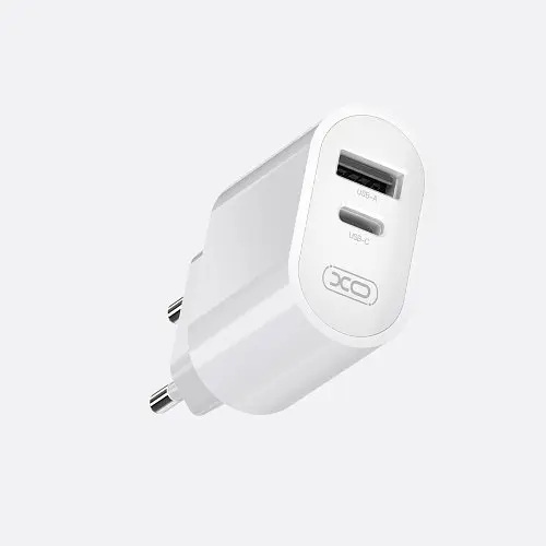 Мережевий зарядний пристрій XO L97 USB A+USB C dual port 2.4A Home charger Білий - фото 1