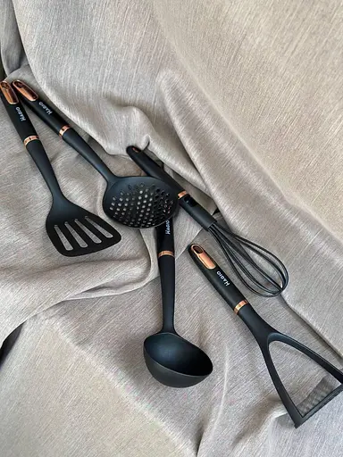 Набір кухонного приладдя Magio MG-1125 з підставкою силіконовий 5 шт. Чорний - фото 5