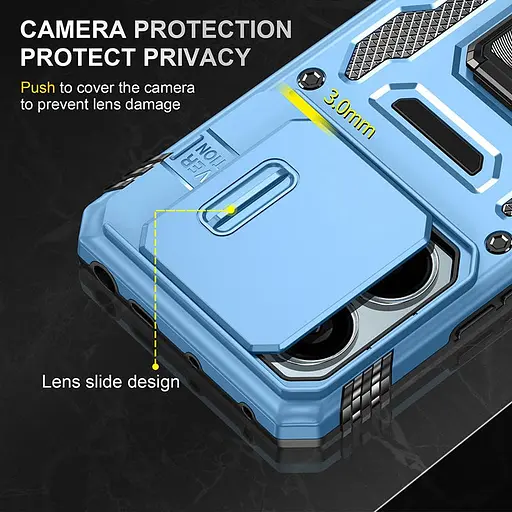 Ударопрочный чехол Epik Camshield Army Ring для Xiaomi Poco X6 Pro Голубой / Light Blue - фото 2