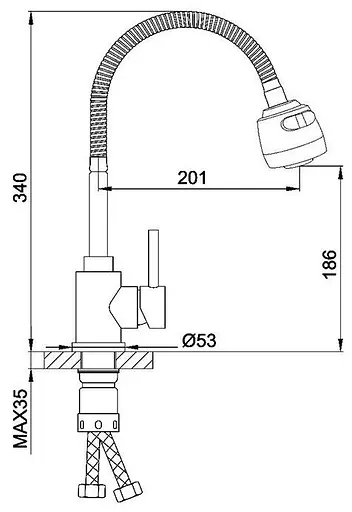Смеситель для кухни однорычажный гибкий излив нержавеющий корпус гайка Ø35 черный Frap 1/10 F40993-6 Черный матовый - фото 7