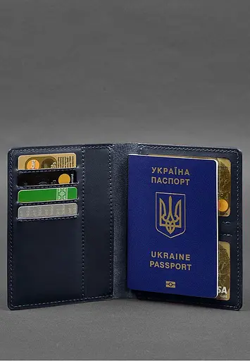 Кожаная обложка-органайзер для документов 6.1 темно-синий краст - фото 6