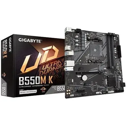 Материнская плата Gigabyte AM4 (B550) B550M K, B550, 4xDDR4, Int.Video(CPU), 4xSATA3, 2xM.2, 1xPCI-E 16x 4.0, 1xPCI-E 1x 3.0, ALC887, 6xUSB3.2/6xUSB2.0, HDMI/DP, MicroATX - фото 2