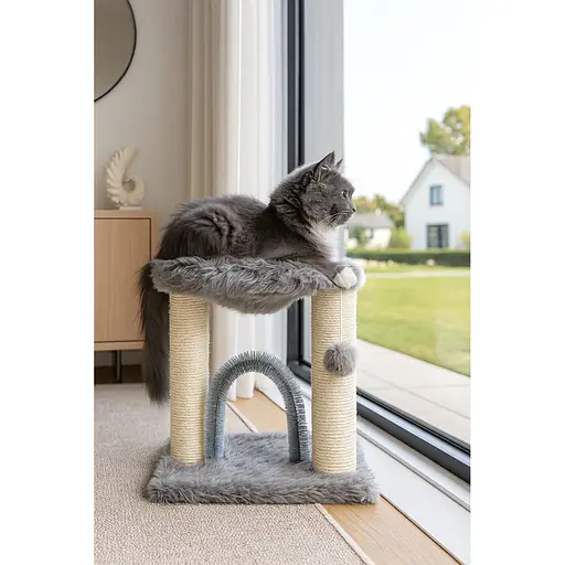 Дряпка-комплекс Trixie Baza для котів з іграшкою сизаль/плюш сіра 41х41х50 см [CD] - фото 4
