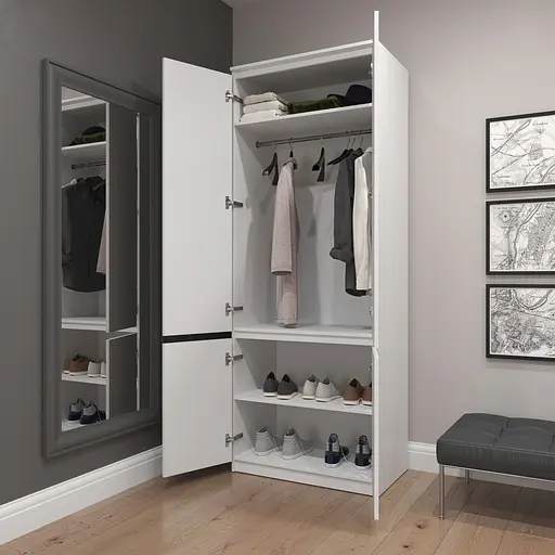 Шкаф для одежды Vays R-10 Бетон-Белый фасад, с полками и штангой, без ручек, ЛДСП, 80×50×211 см - для спальни, гостиной, прихожей - фото 2