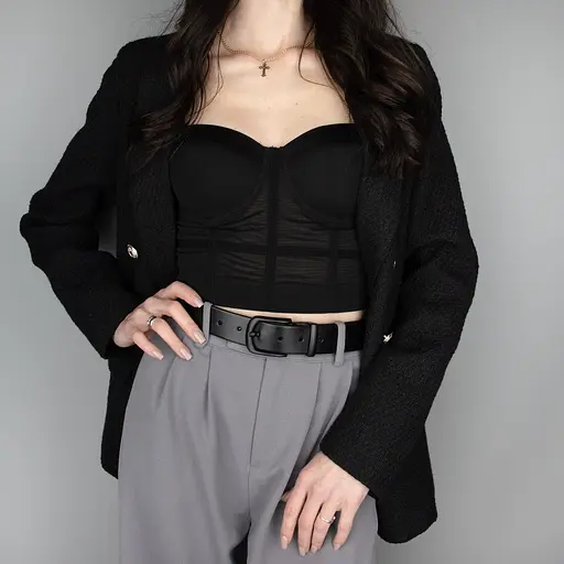 Ремень женский кожаный JK-3543 (125 см) черный с черной пряжкой - фото 2