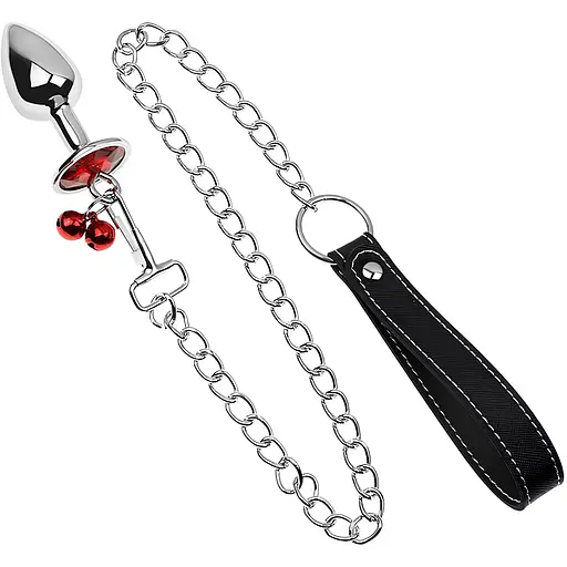 Анальная пробка Passion металлическая с поводком 2.8х7 см красная (4821002030309)