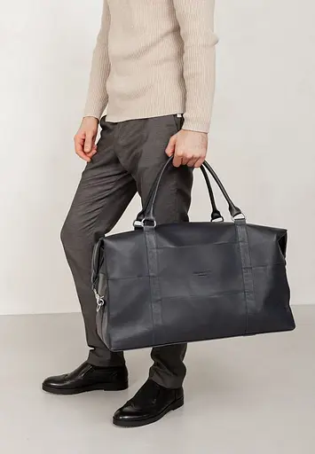 Кожаная дорожная сумка темно-синяя - фото 2