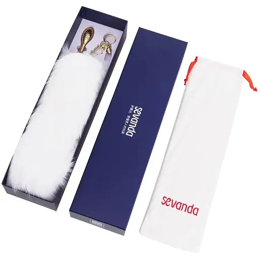 Металева анальна пробка Лисячий хвіст Lockink Sevanda White Fox-Tail Anal Pear-shape Plug - фото 8